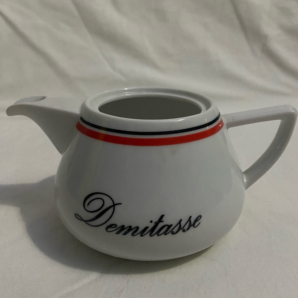 White Demitasse Teapot with Red and Black Stripes